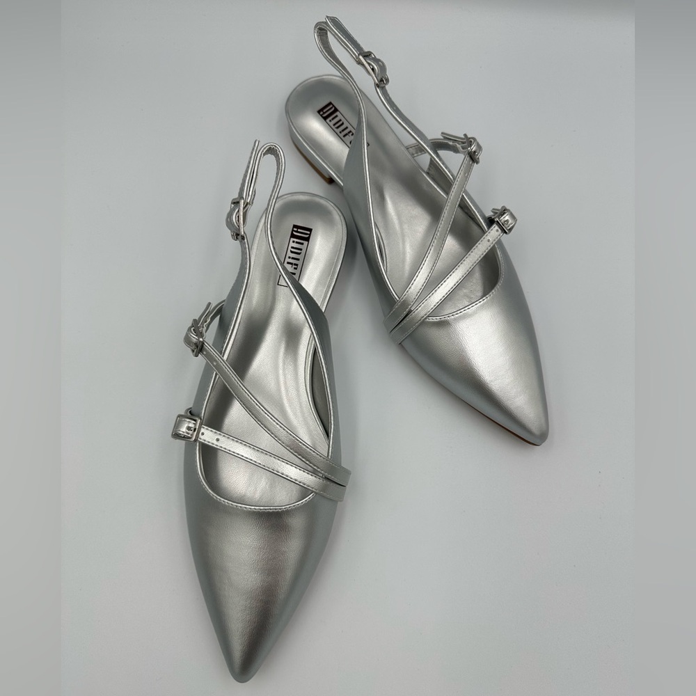 New Silver Strappy Slingback Pointed Toe Heels Size 7